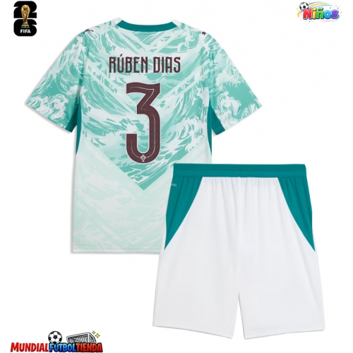 Camiseta Portugal Ruben Dias #3 Segunda Equipación Replica Mundial 2026 para niños mangas cortas (+ Pantalones cortos)